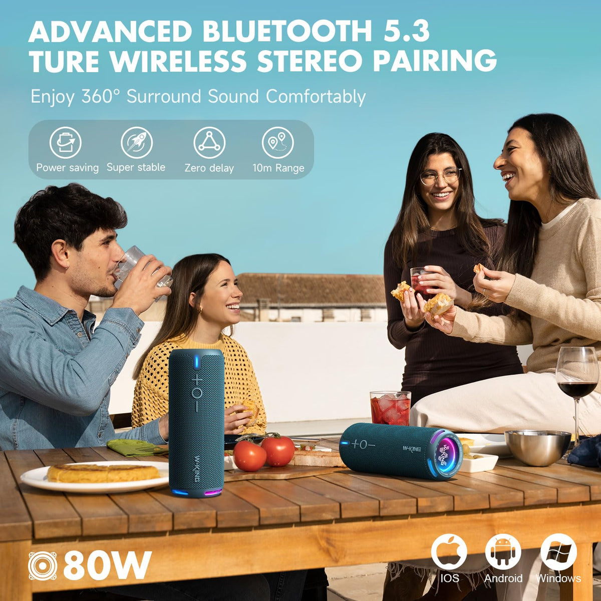 W-KING D320 Bluetooth 5.3 for stable wireless streaming.