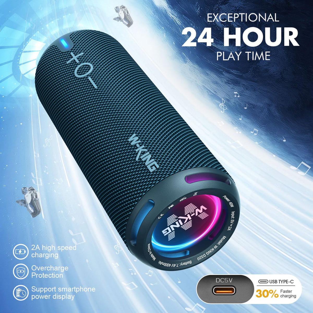 W-KING D320 ultra-portable with lanyard for travel.