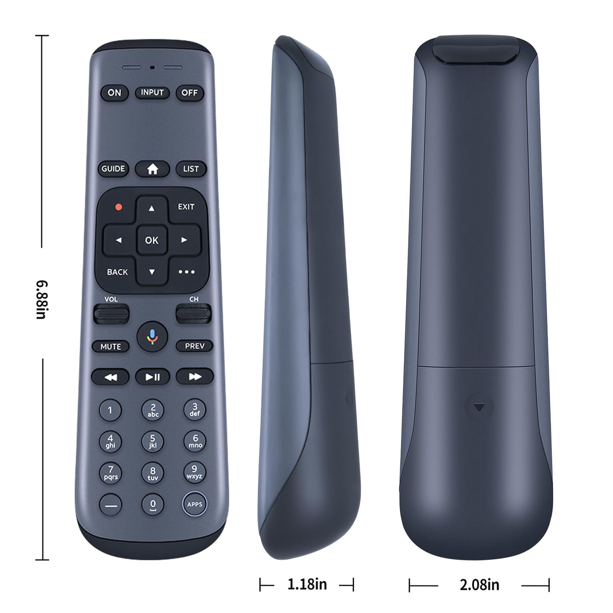 WKOLF RC83V remote side view with soft silicone keys for comfortable daily use.