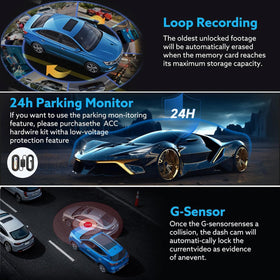Wkreuoar dash cam G-Sensor auto-lock protects critical footage.