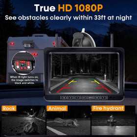 Wkzay 1080p camera night-vision delivers clear views after dark for safer backing.