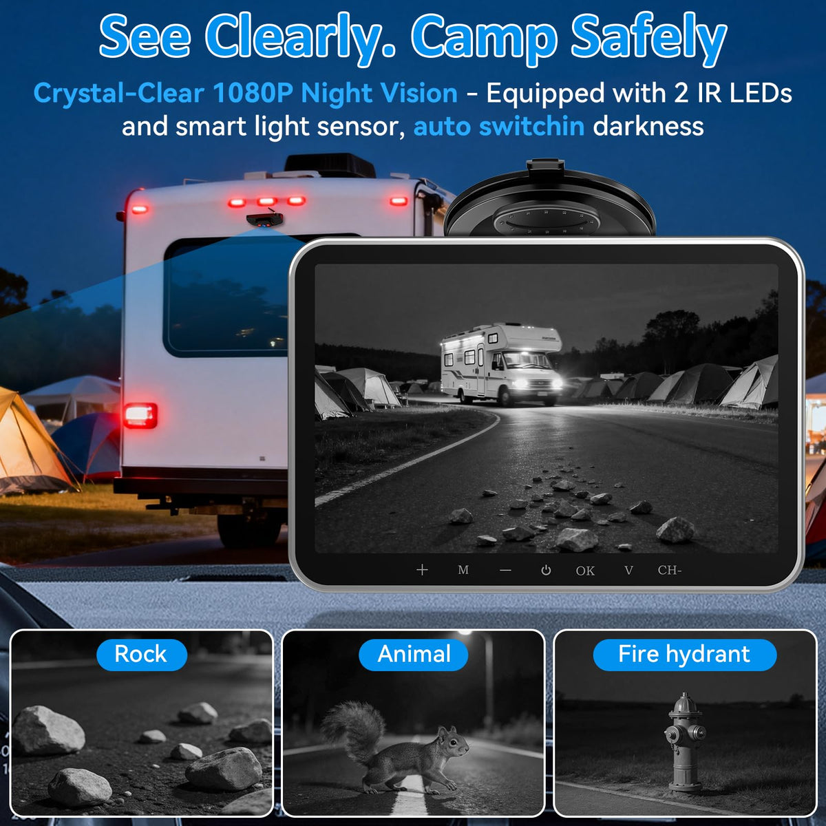 Wkzay 1080p wide-view camera for better roadside awareness.