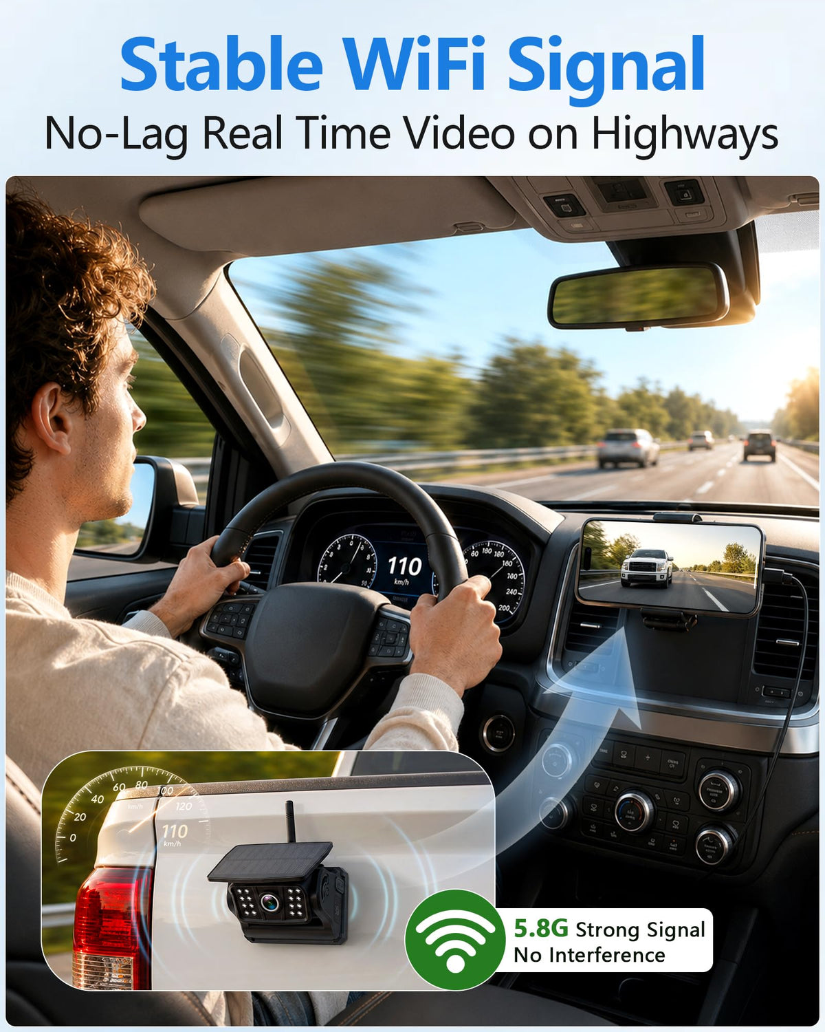 Wkzay battery-powered trailer camera for versatile towing setups.
