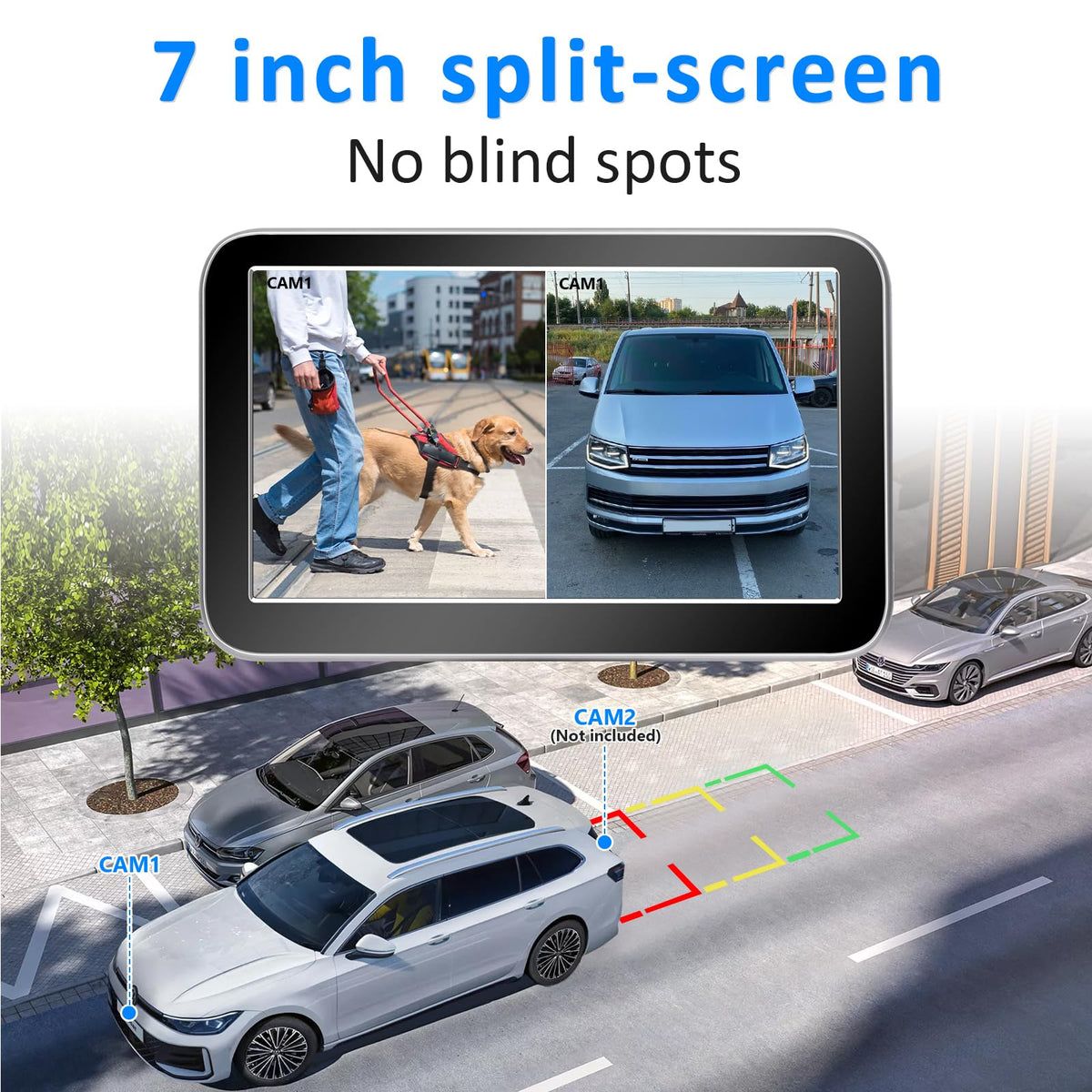 Wkzay dual view shows rear and hitch angles to reduce blind spots
