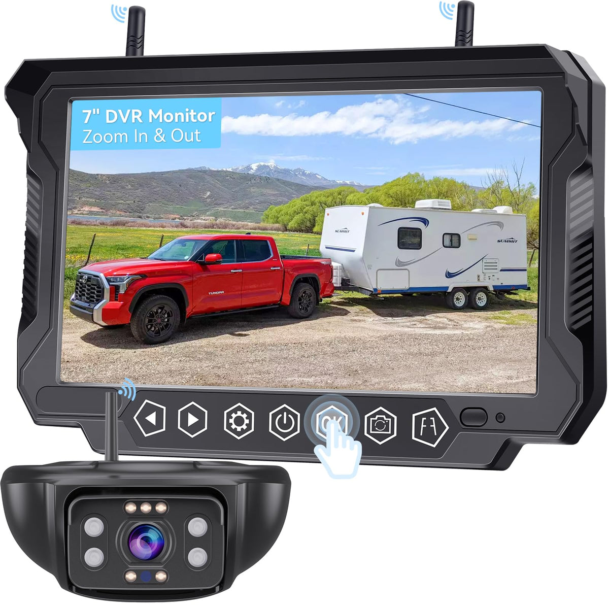 Wkzay RV backup camera with Furrion compatibility and 7-inch monitor for easy parking.