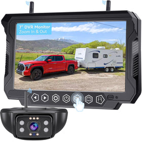 Wkzay RV backup camera with Furrion compatibility and 7-inch monitor for easy parking.