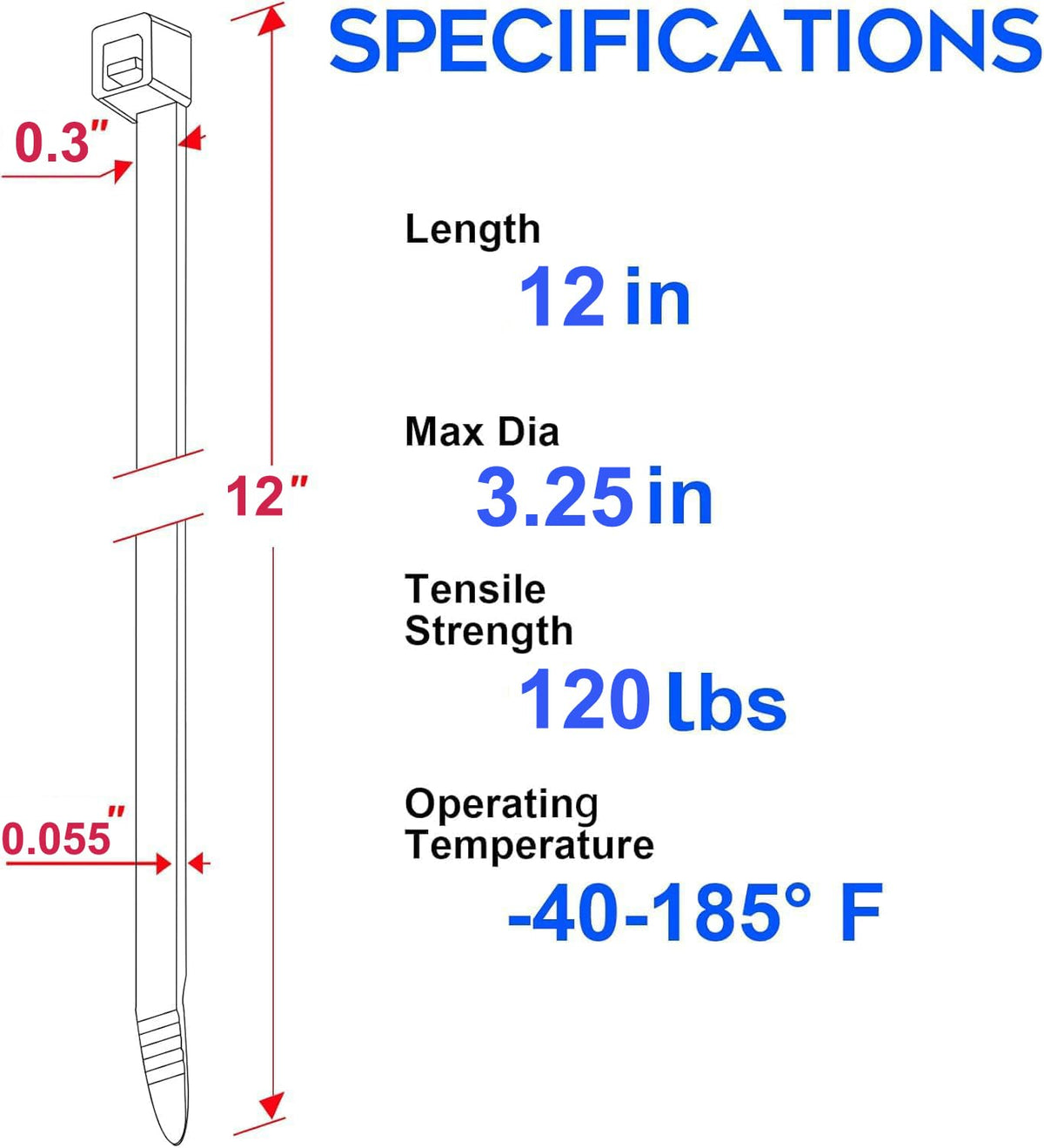 WLEAD 12-inch zip ties with 120 lbs tensile strength for sturdy cable management