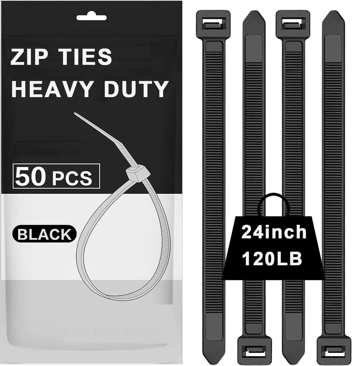 WLEAD 120lb zip ties 24in black for heavy-duty cable management