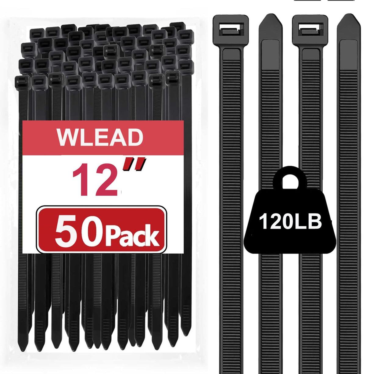 WLEAD heavy-duty zip ties showing locking mechanism for secure bundling outdoors