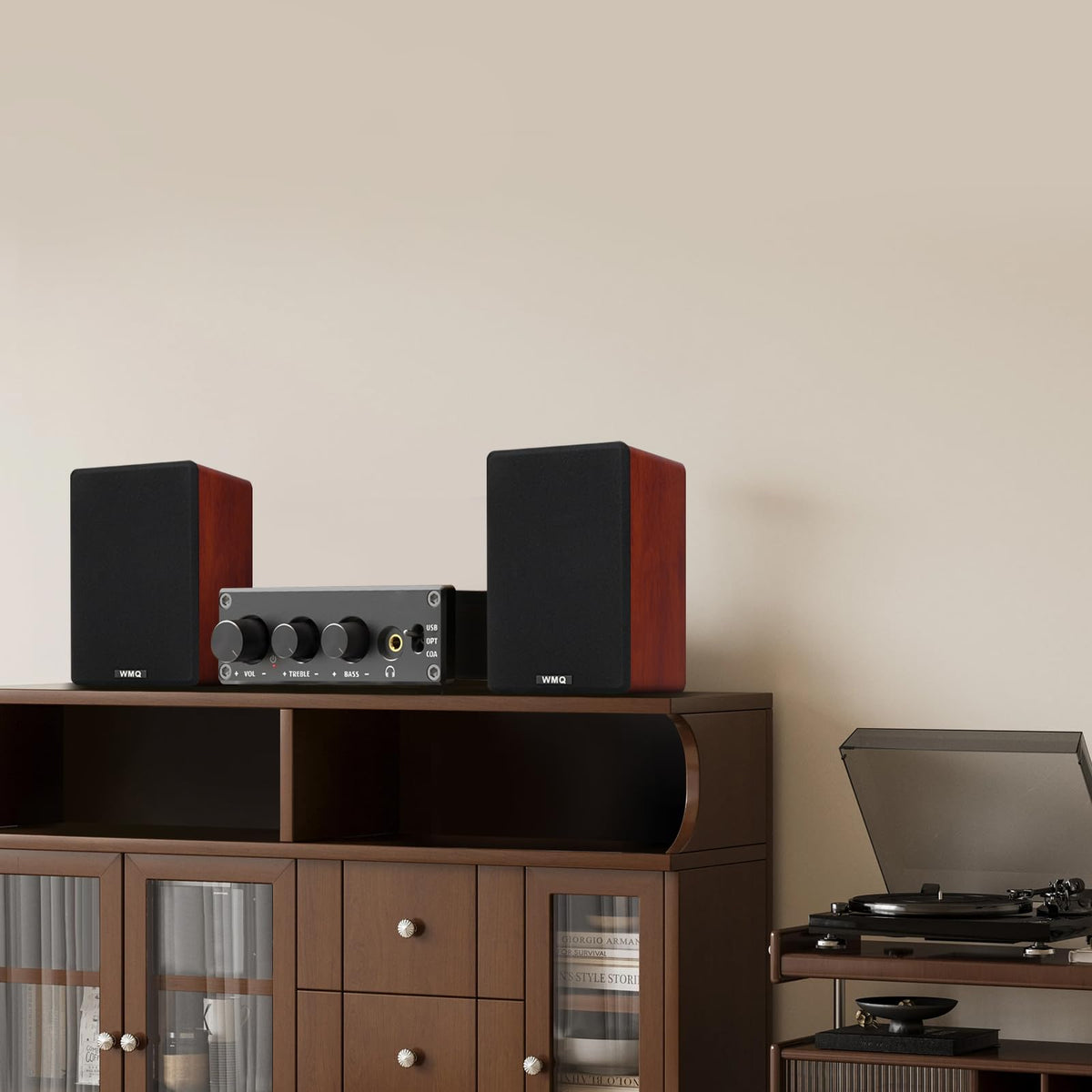 WMQ 40W-2 passive speakers used in vinyl setup for warm texture