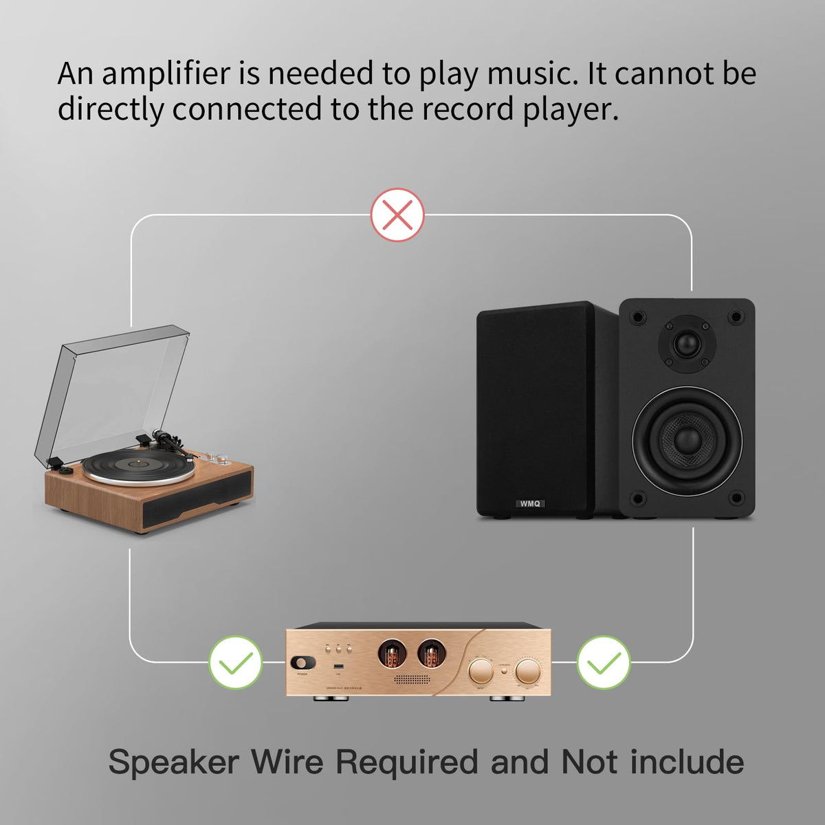 WMQ passive bookshelf speaker back panel with ports for receiver connections