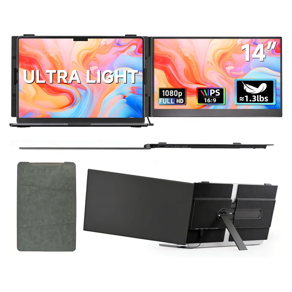 WNZO 14in Ultra-Thin Extender front view for on-the-go dual-screen productivity.