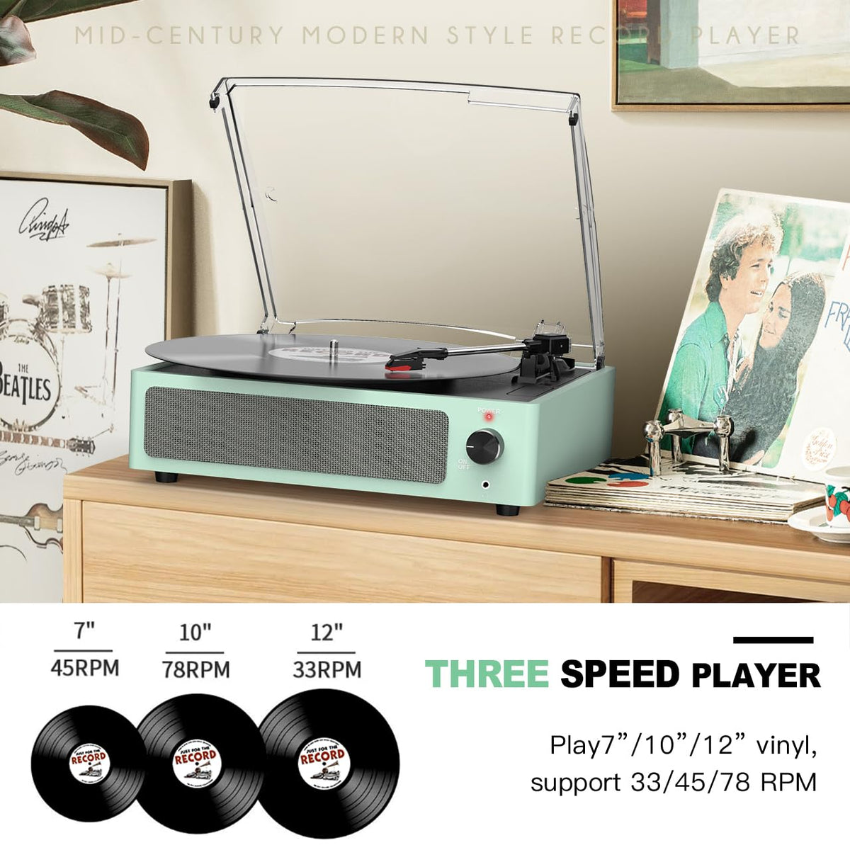 WOCKODER platter with 7, 10, 12 inch record sizes demonstrated for format support