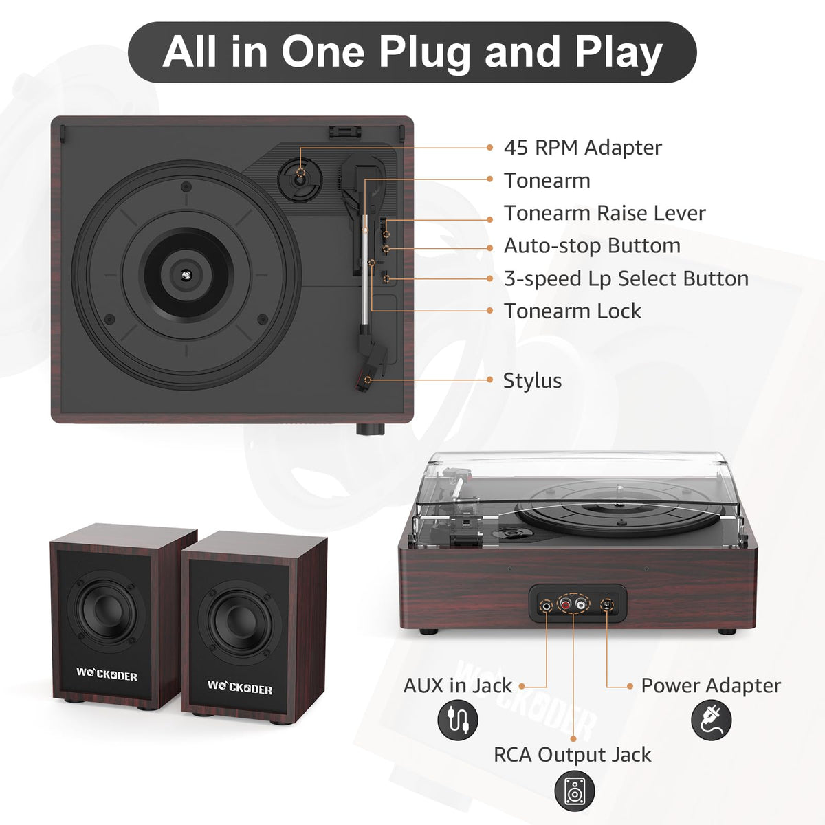 WOCKODER AUX and headphone jack support private listening and flexible setup