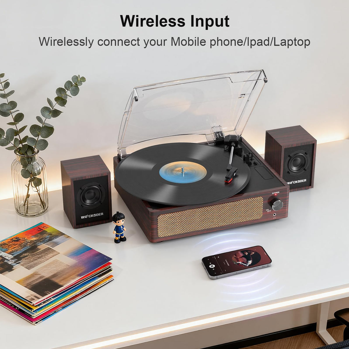 WOCKODER built-in Bluetooth enables wireless streaming to the bookshelf speakers