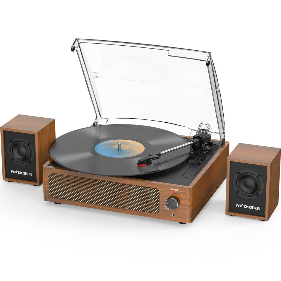 WOCKODER record player with external speakers for rich daily listening