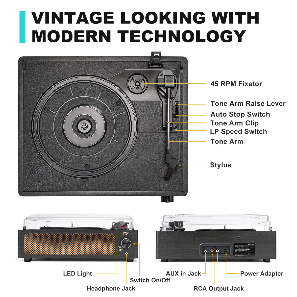 WOCKODER open with removable dust cover protecting records when stored