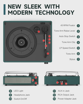 WOCKODER size comparison next to a 12-inch vinyl to show scale and compact footprint