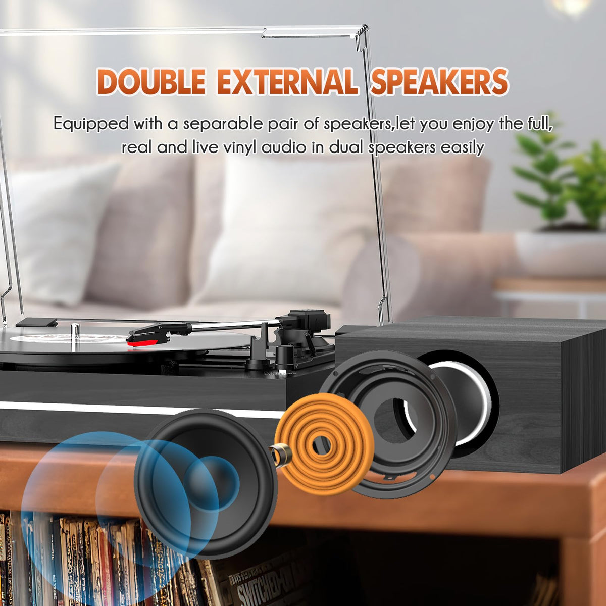 WOCKODER turntable with Bluetooth input streams wireless music from your phone.