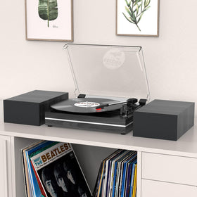 WOCKODER vintage design turntable blends retro aesthetics with modern playback.