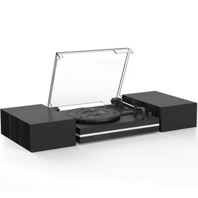 WOCKODER vinyl turntable with dual speakers delivers immersive room-filling sound.