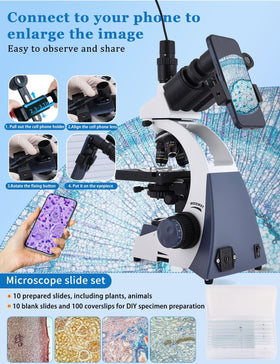 Woehrsh achromatic lens covers 40X-5000X for clear imaging across magnifications.