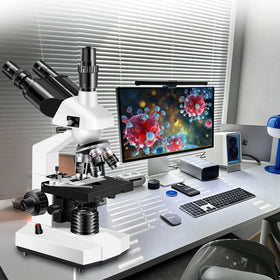 Woehrsh trinocular microscope featuring eight-core design for versatility.