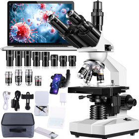 Woehrsh trinocular microscope with wide-angle eyepieces for comfortable observation.