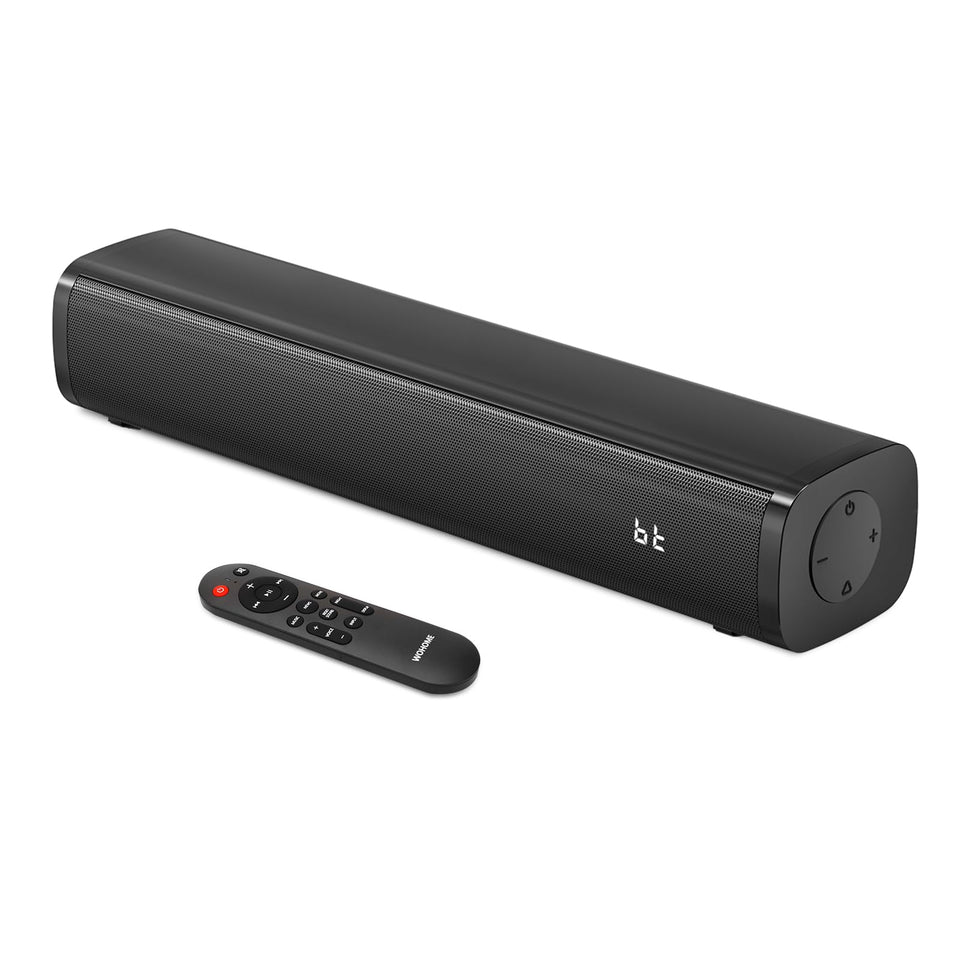 Wohome S100 front view showing slim profile and speaker grille for clearer TV sound