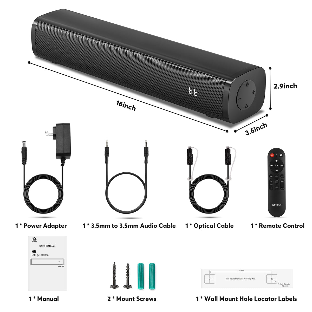 Wohome S100 next to water bottle showing compact 16 inch size for small rooms