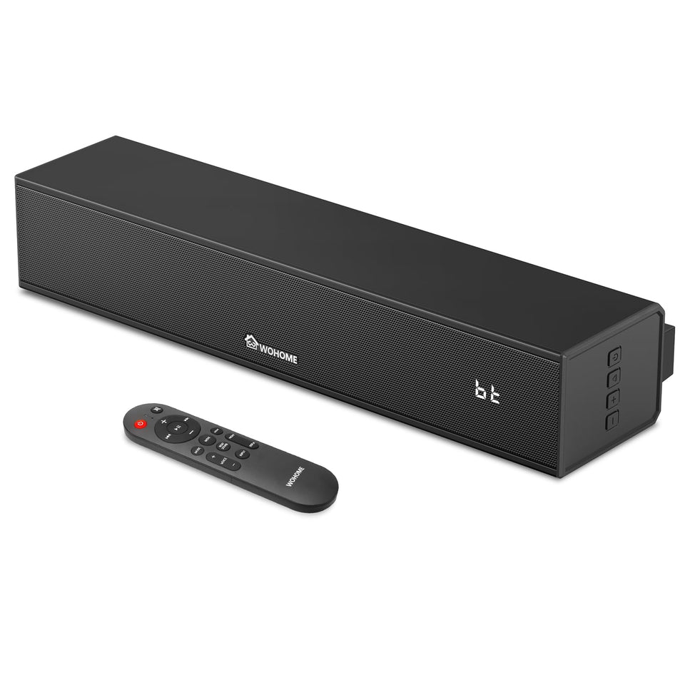 Wohome sound bar front view showing slim profile and speaker grille for clearer TV sound