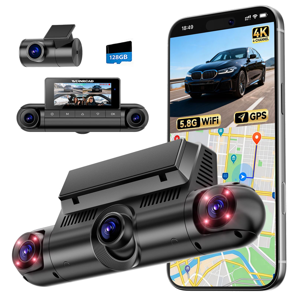 WOINROAD 4K front camera delivers crisp road detail for clear evidence.