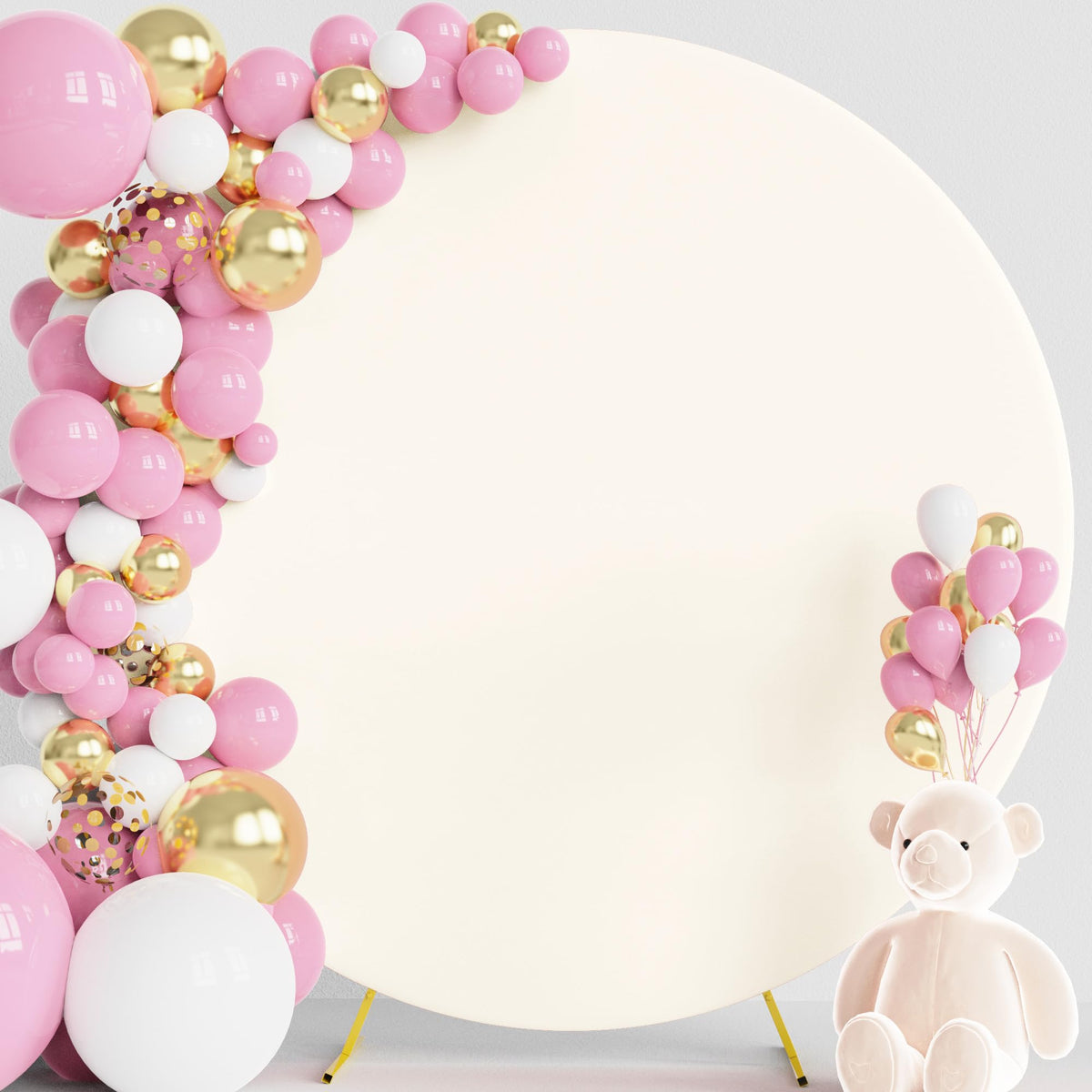 Wokceer round backdrop cover in ivory on a stand for events