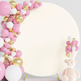 Wokceer round backdrop cover in ivory on a stand for events