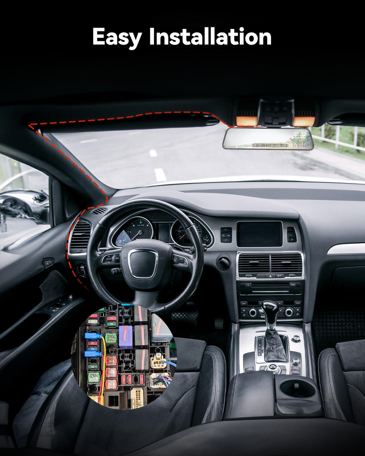 WOLFBOX wiring connected to vehicle fuse box showing safe installation and secure connection