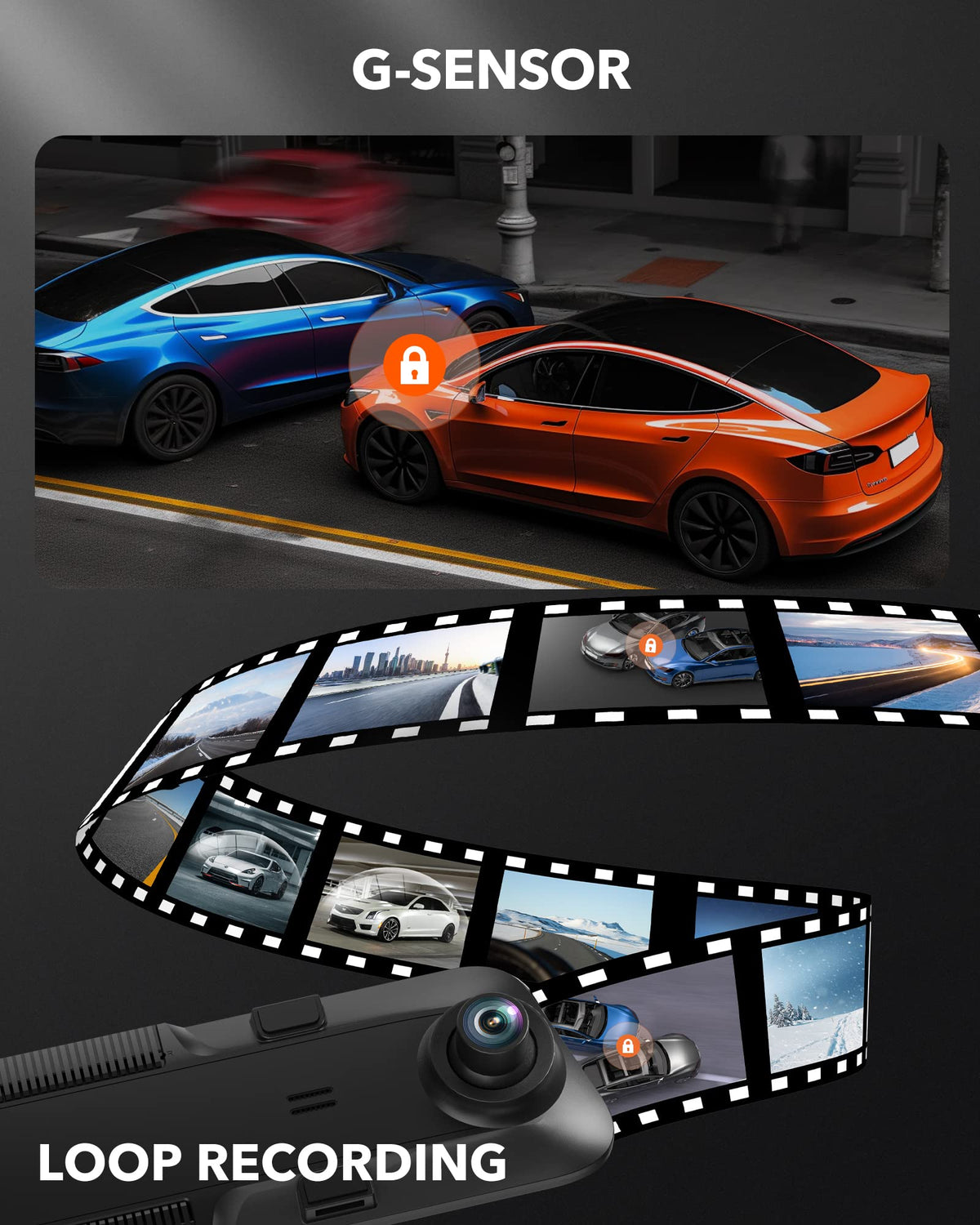 WOLFBOX G840H parking monitor watches the car when parked with optional kit.