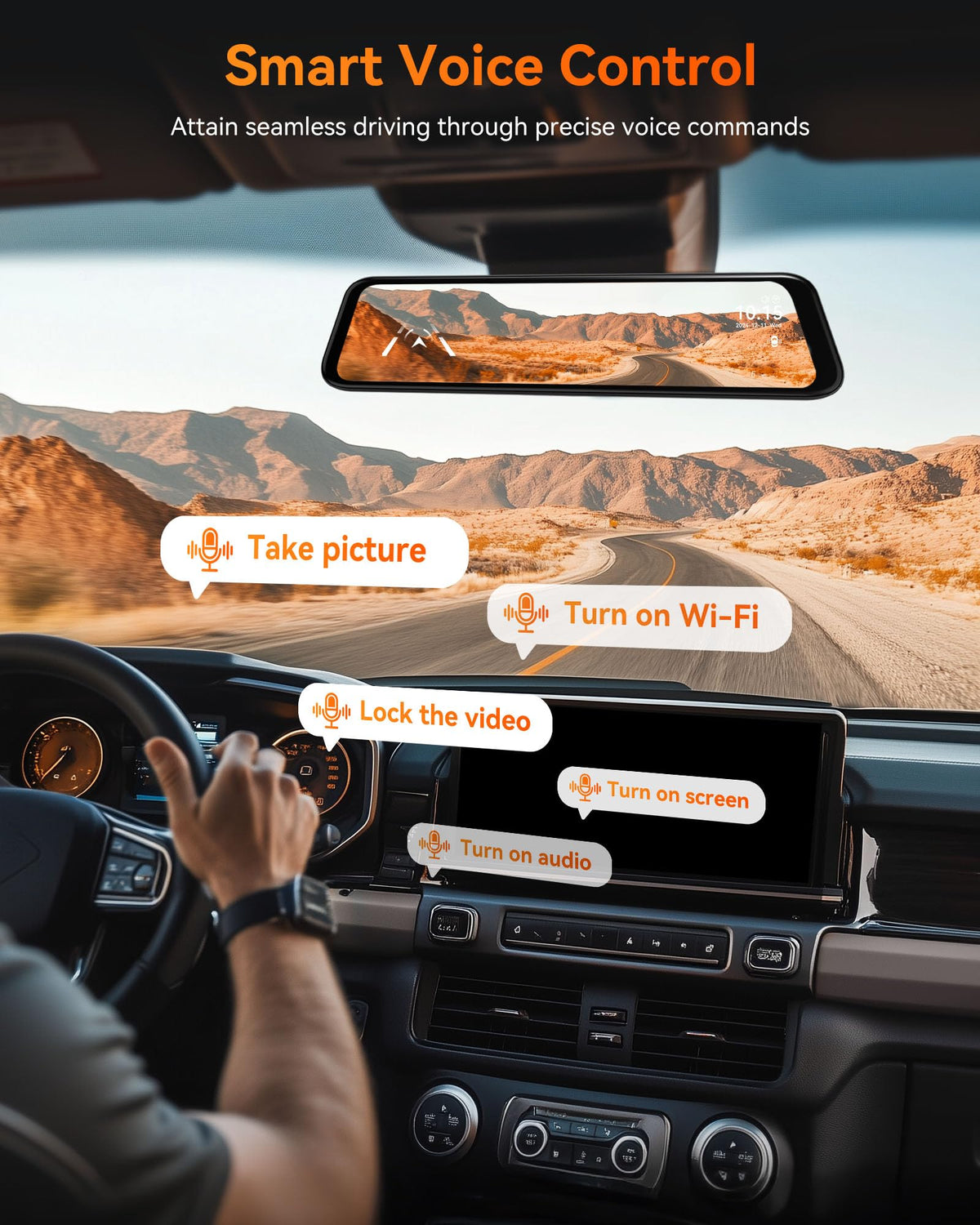 WOLFBOX G840H 5.8GHz WiFi enables quick app connection and easy footage sharing.