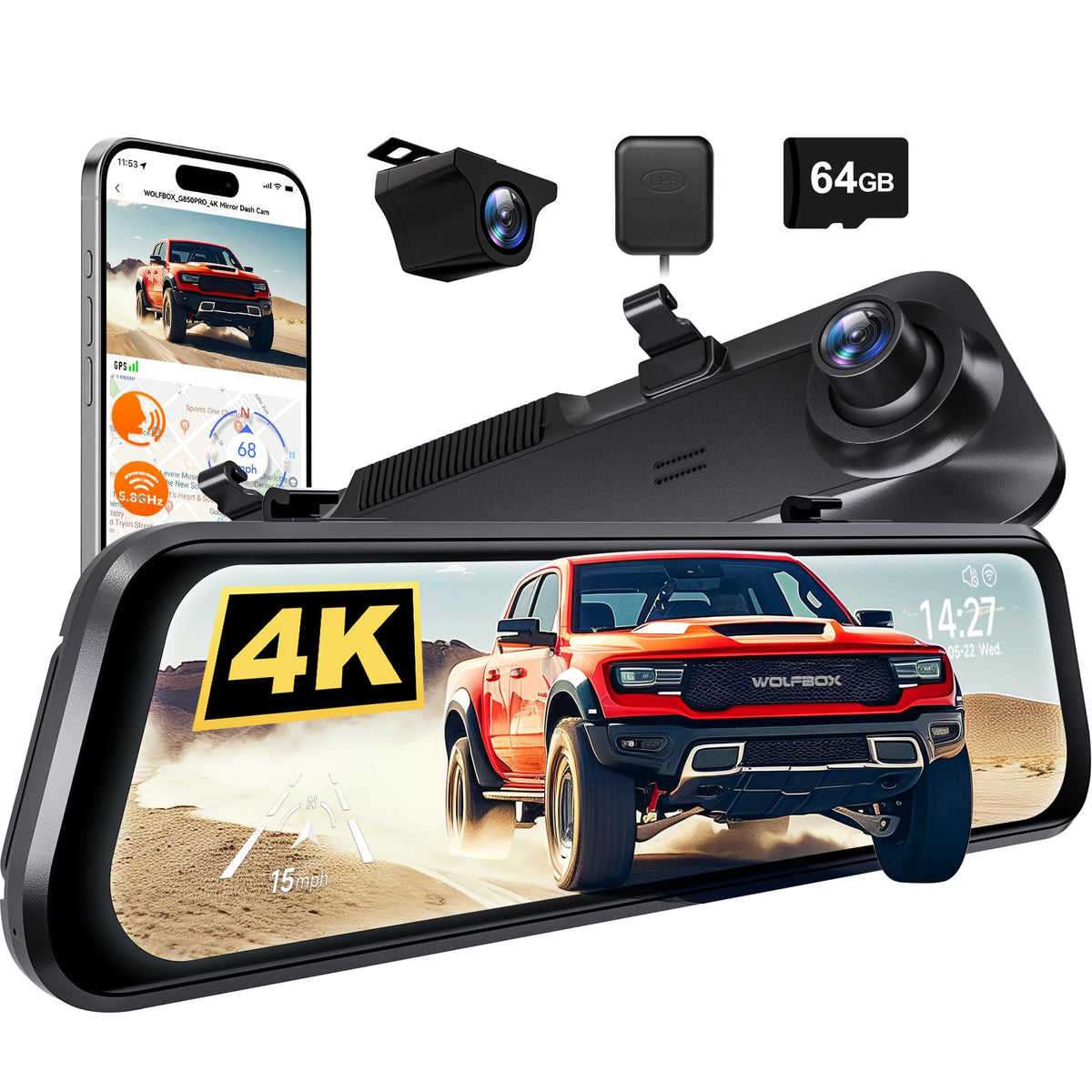 WOLFBOX G850 PRO front camera 4K footage for precise road detail