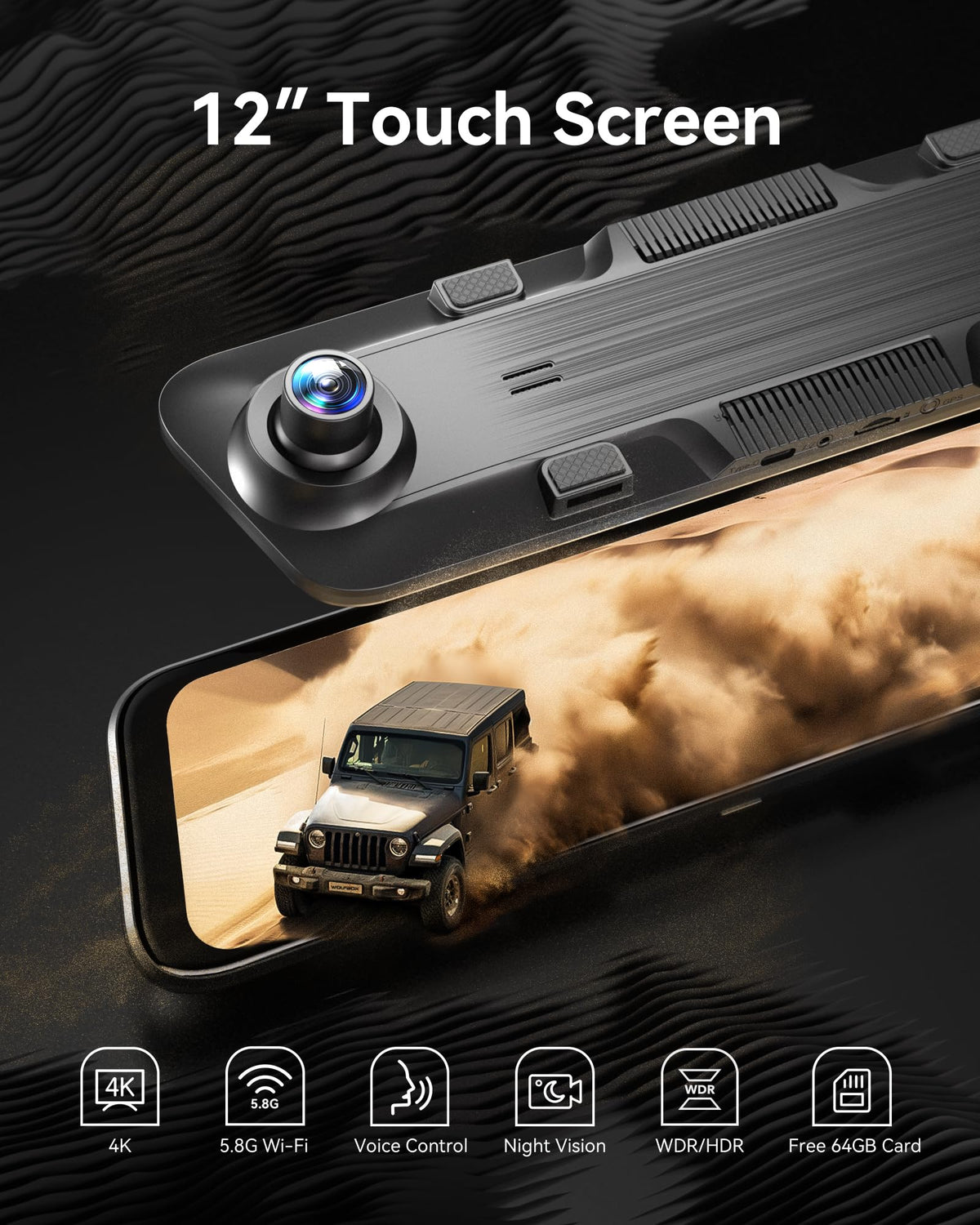 Wolfbox G850 rear camera with WDR for balanced exposure.
