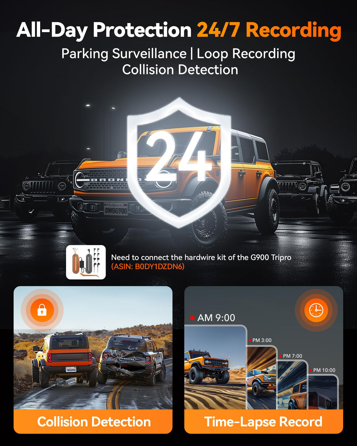 WOLFBOX G900 256GB card included for immediate recording.