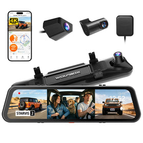 WOLFBOX G900 front 4K camera capturing license plates clearly during daytime.