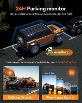 WOLFBOX G900 24H parking monitor records parked events with hardwire kit