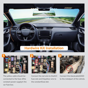 WOLFBOX connector plugged into dash cam providing steady parking surveillance