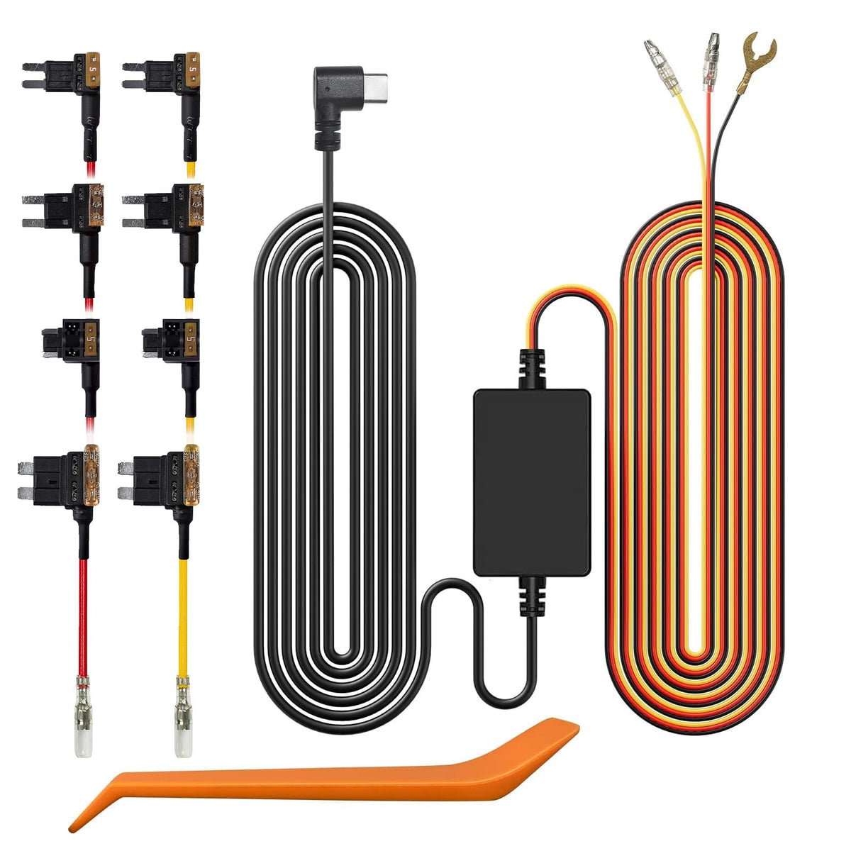 WOLFBOX hardwire kit front view showing USB‑C lead and connectors for tidy power