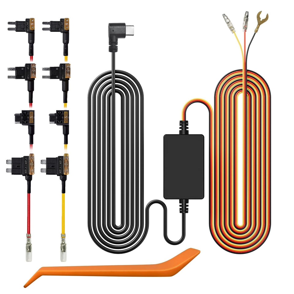 WOLFBOX hardwire kit front view showing USB‑C lead and connectors for tidy power