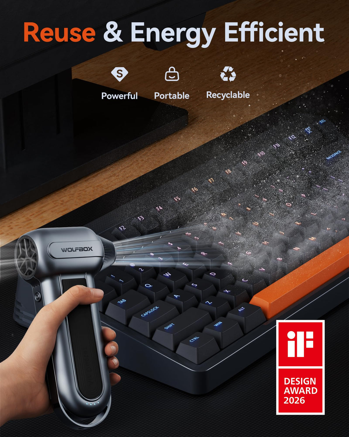 WOLFBOX MF100 nozzles and brushes enabling precise electronics cleaning