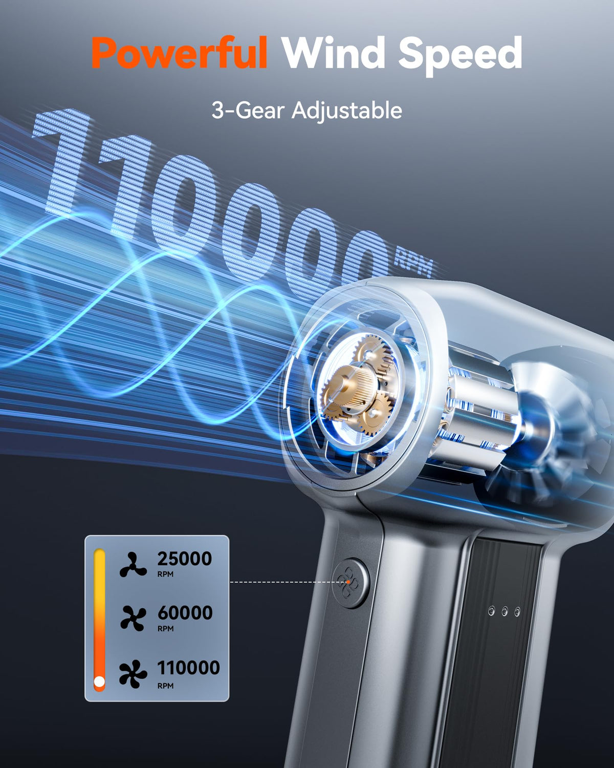 WOLFBOX MF60/MF70 motor close-up highlighting high-speed cleaning capability.