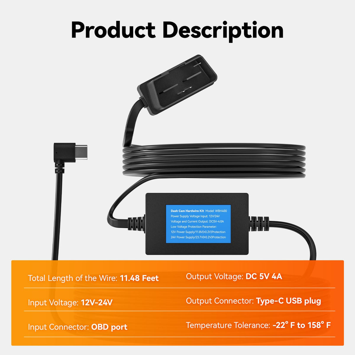 WOLFBOX USB-C 4A kit cable connection enabling stable power supply