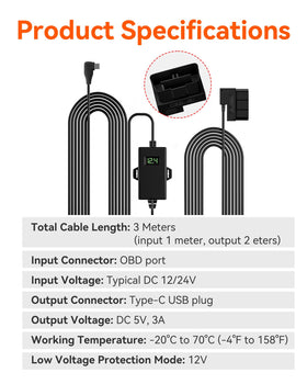 WOLFBOX USB-C hardwire kit Type-C output delivers stable 5V 3A