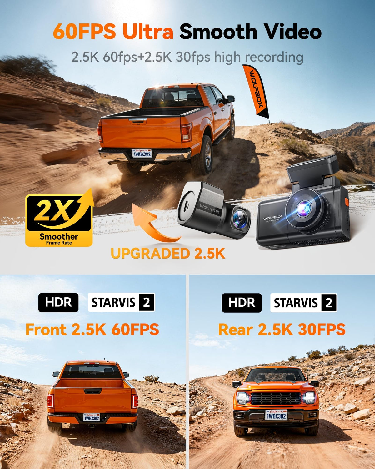 WOLFBOX X3 PRO rear camera frame records traffic behind for safer journeys.